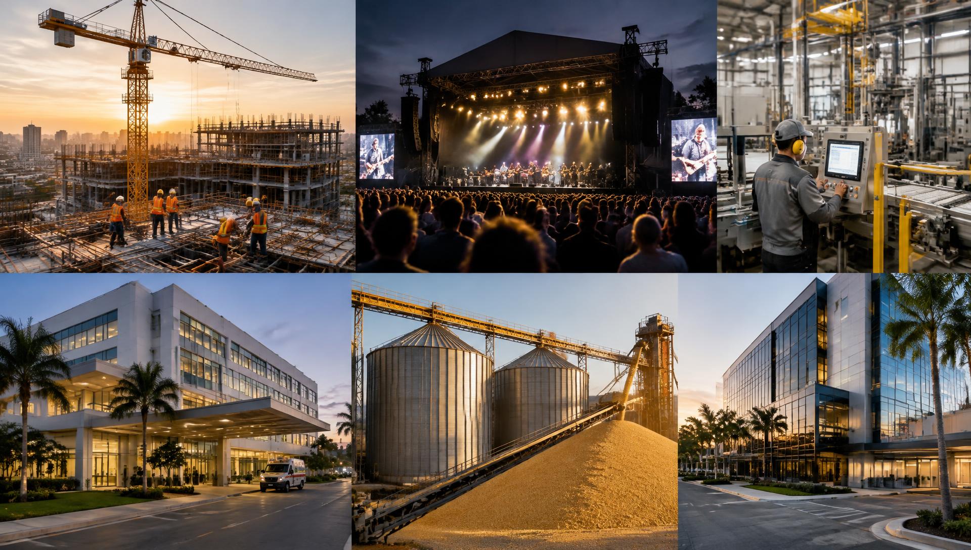 Obra, evento, indústria, hospital, agronegócio e empresa